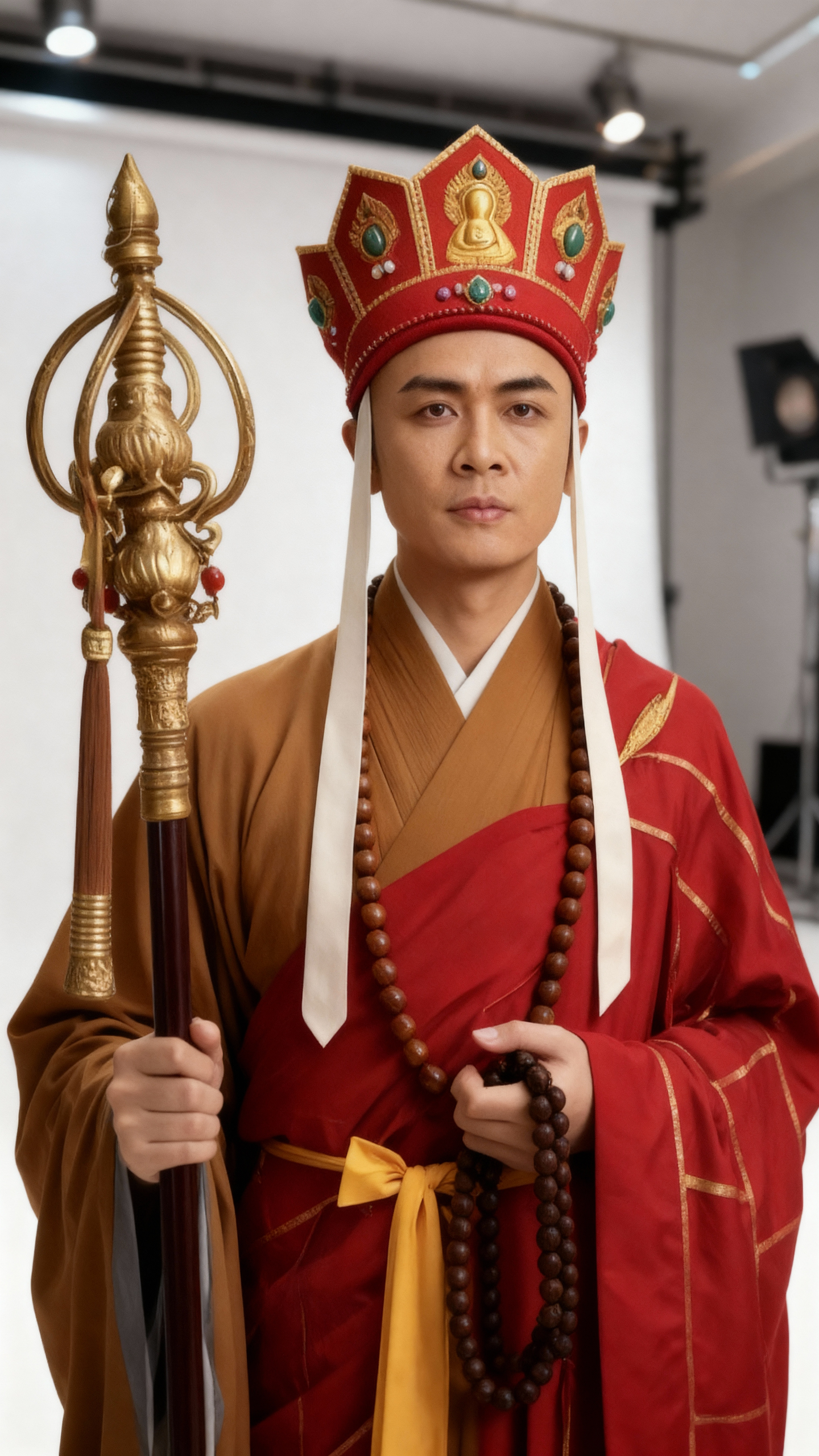 真人版唐僧造型,庄严念经