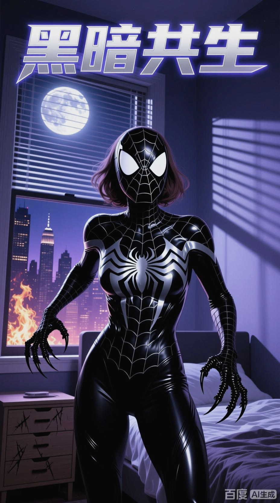 女蜘蛛侠变身黑色毒液战衣