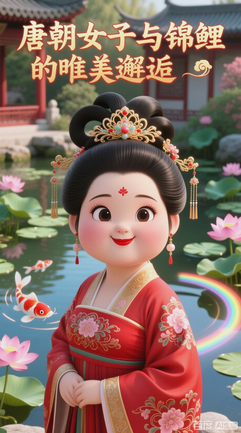 唐朝女子与锦鲤的唯美邂逅