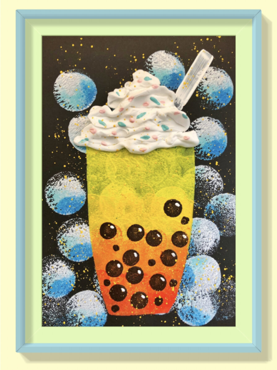 美味冰淇淋珍珠奶茶 创意儿童水粉画
