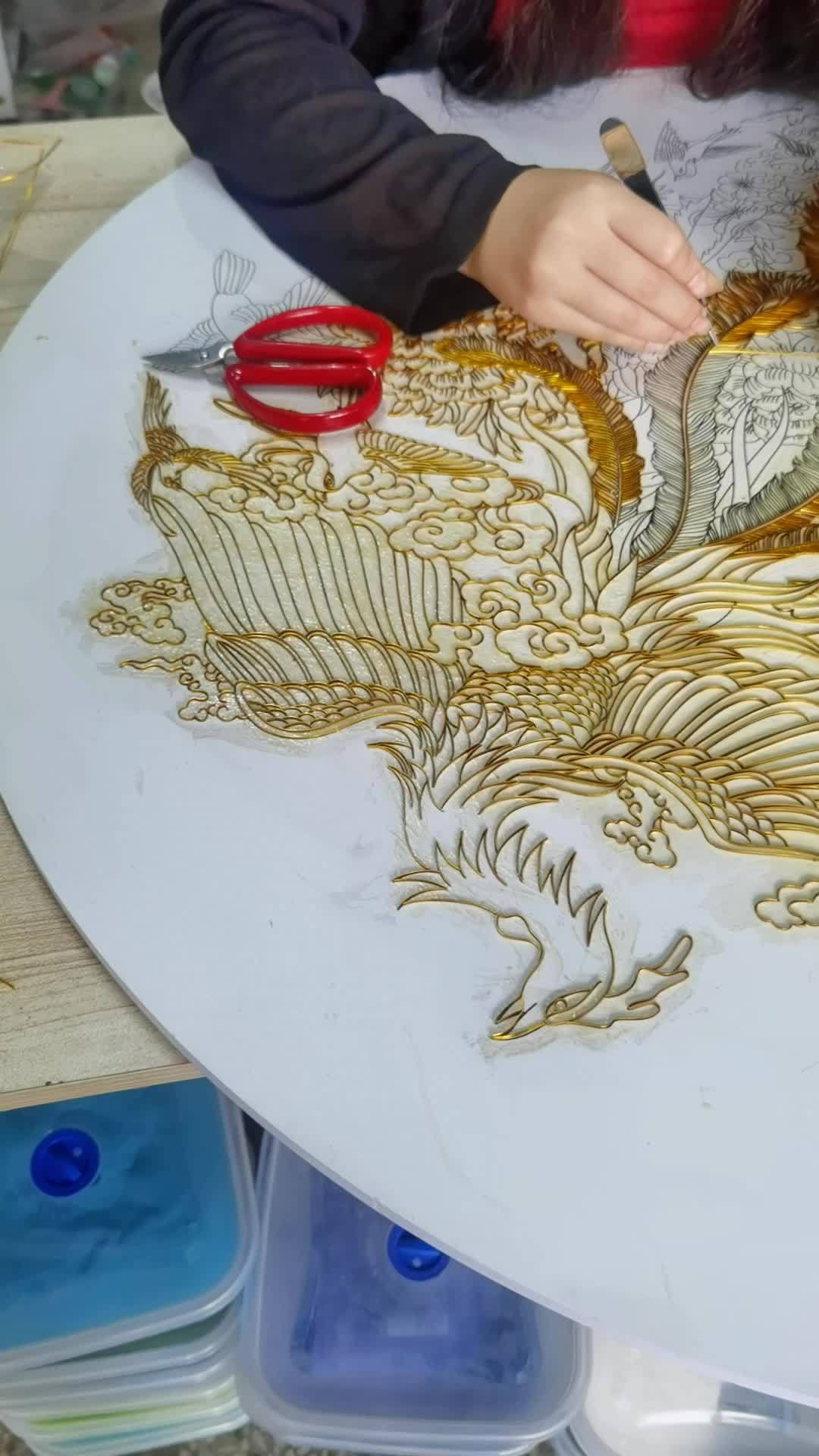 圆形百鸟朝凤手工掐丝珐琅画 掐丝珐琅 手工diy 手工体验馆 文创礼品