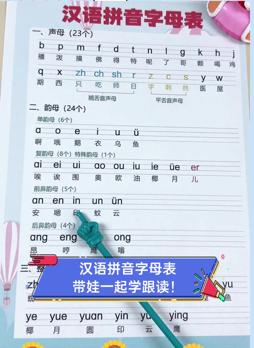 汉语拼音字母表,带娃一起学跟读!