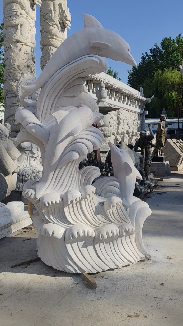 海洋动物石雕摆件汉白玉海豚雕塑