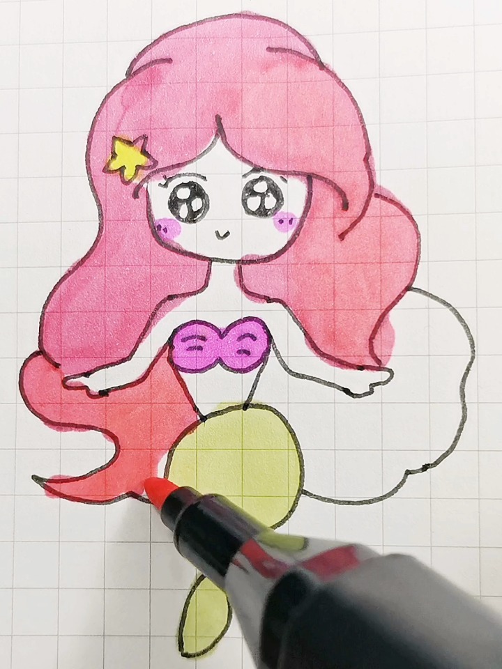 教你画简单的爱丽儿美人鱼