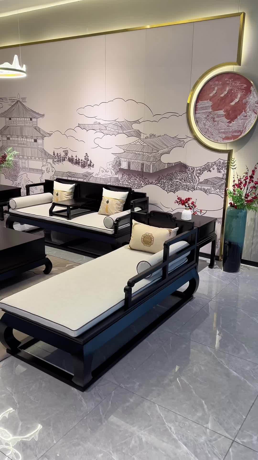 线条简洁流畅,古朴自然.新中式沙发 罗汉床 禅意 会所家具 民宿家具