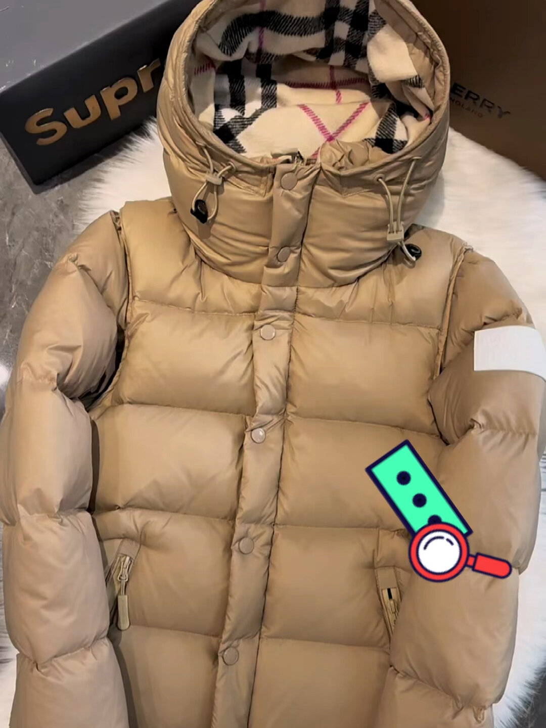 一家完美的店巴宝莉袖子拆卸两穿加厚羽绒