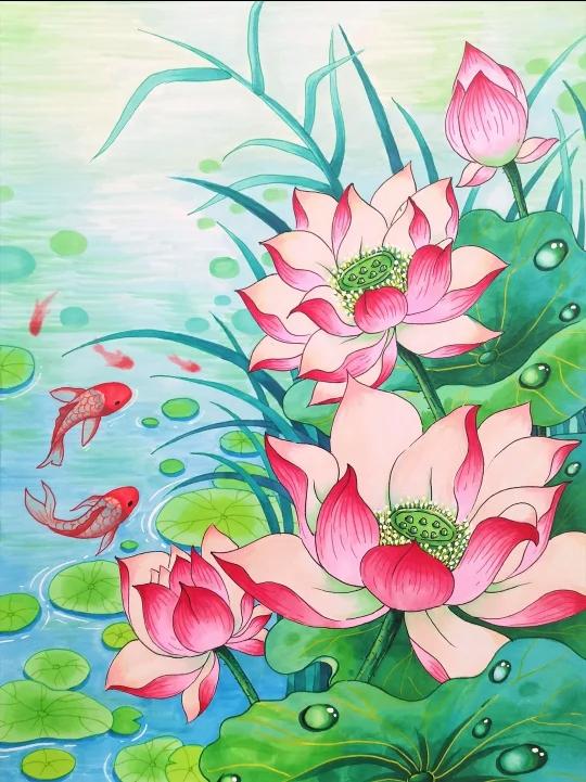 荷花主题创意画,马克笔零基础绘画系统课程-度小视