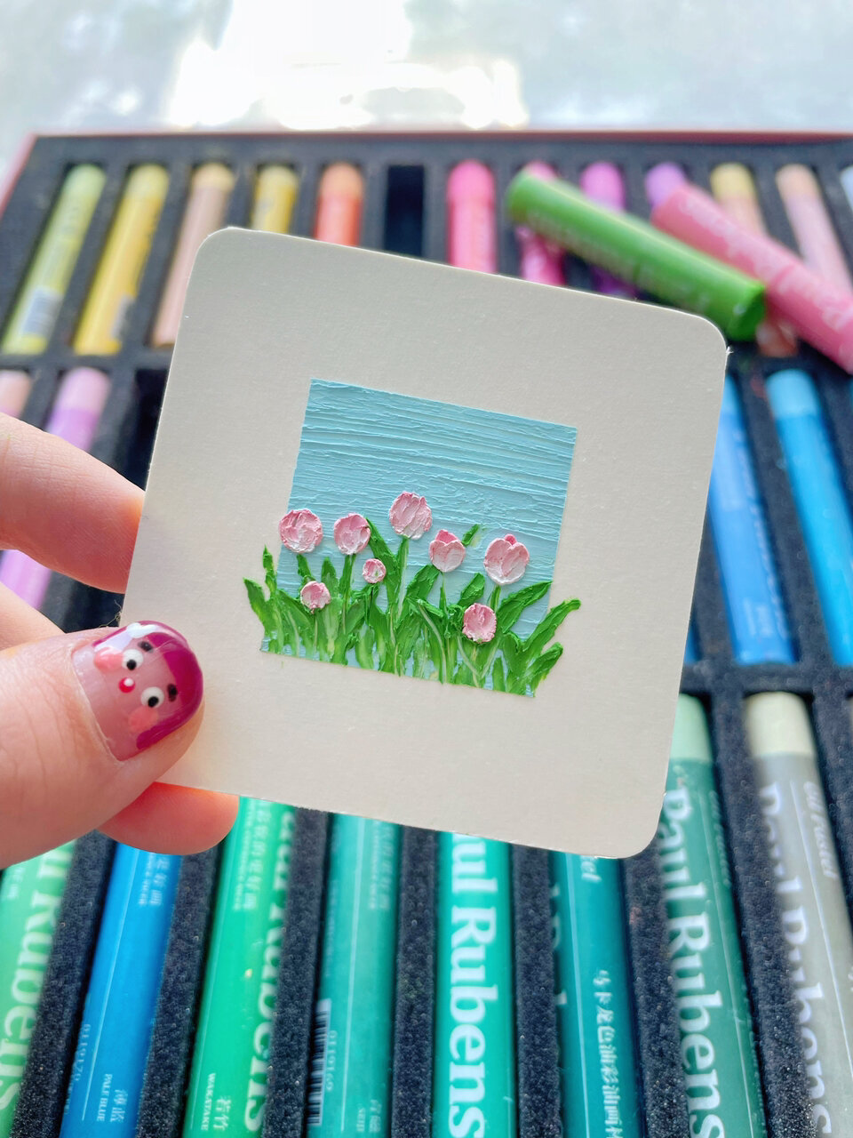 油画棒涂鸦mini 郁金香花园(超简单版)