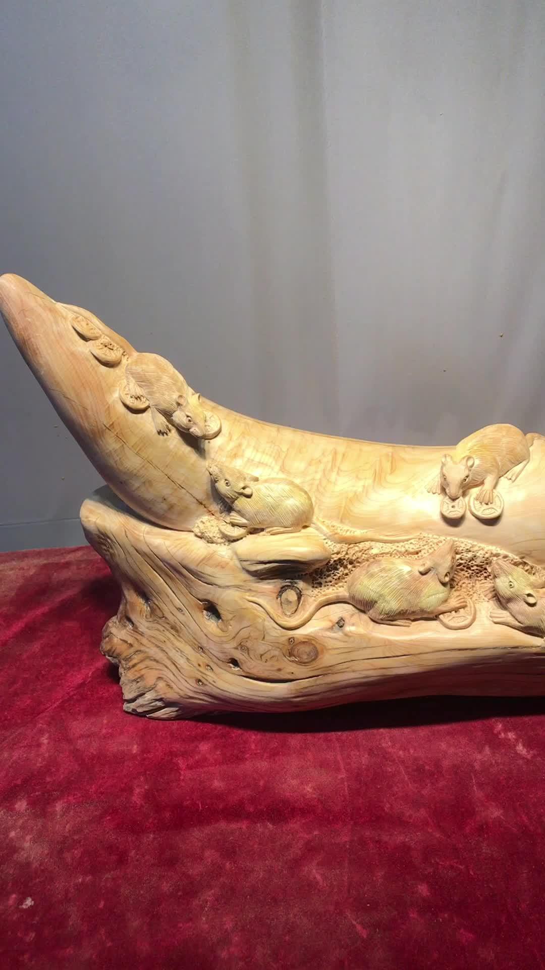 木雕十二生肖老鼠,根雕摆件 手艺人 手工雕刻工艺品-度小视