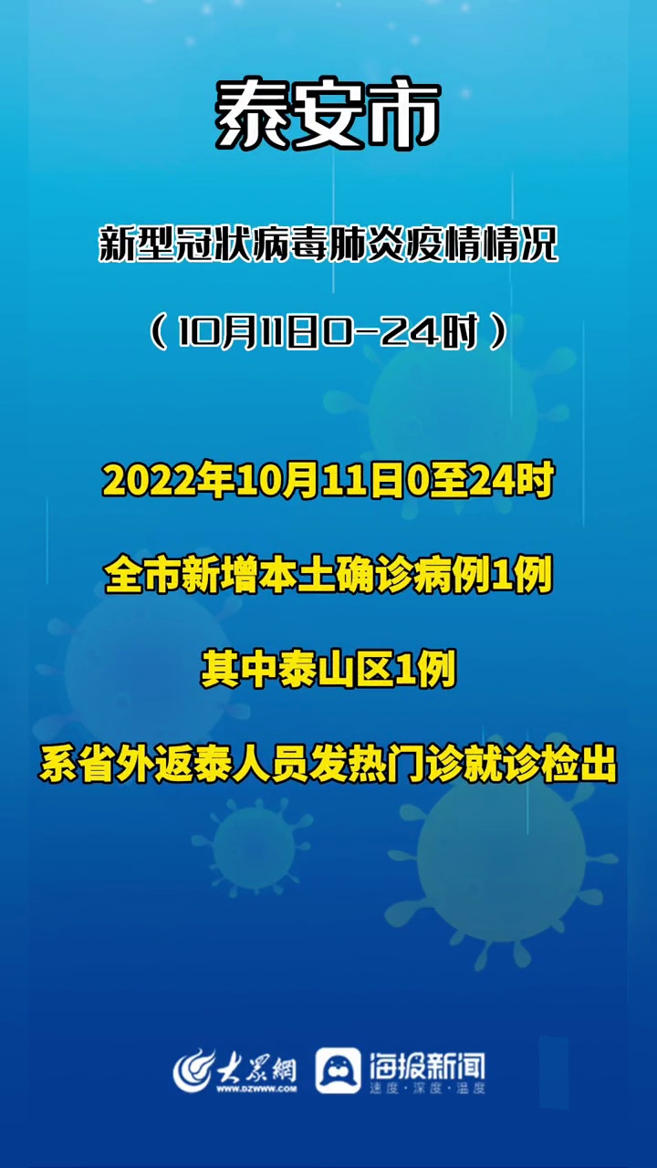 泰安市新型冠状病毒肺炎疫情情况10月11日024时疫情防护泰安抗疫身边