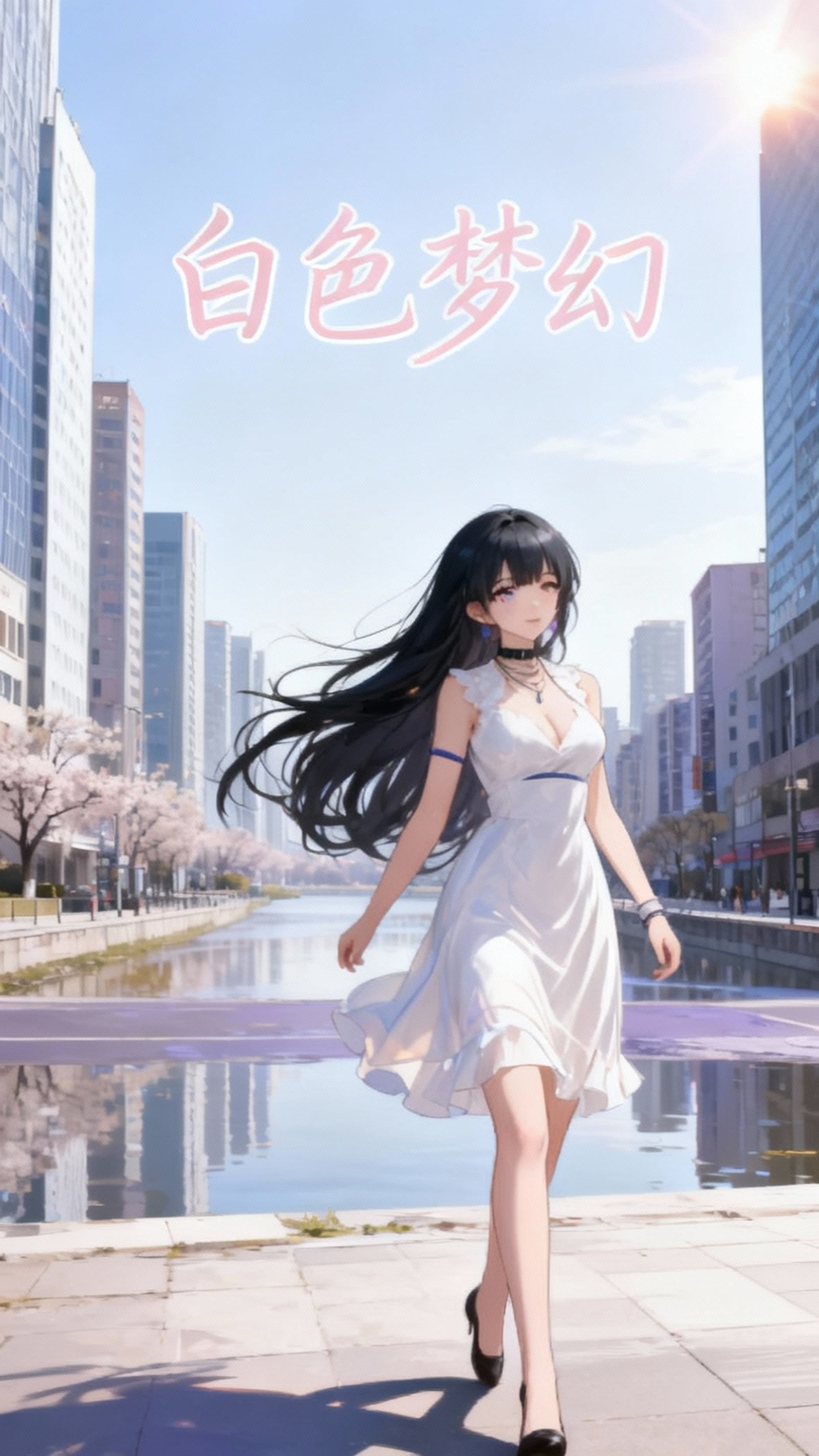 城市中的白色梦幻身影