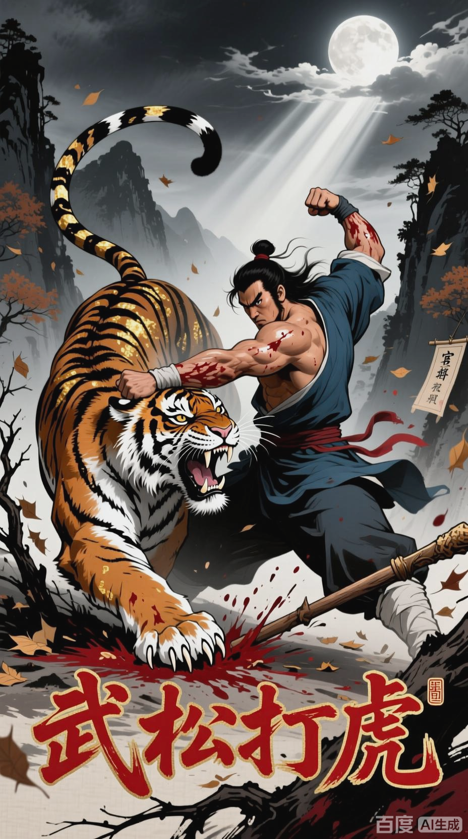 景阳冈武松打虎,古典与数字艺术的碰撞