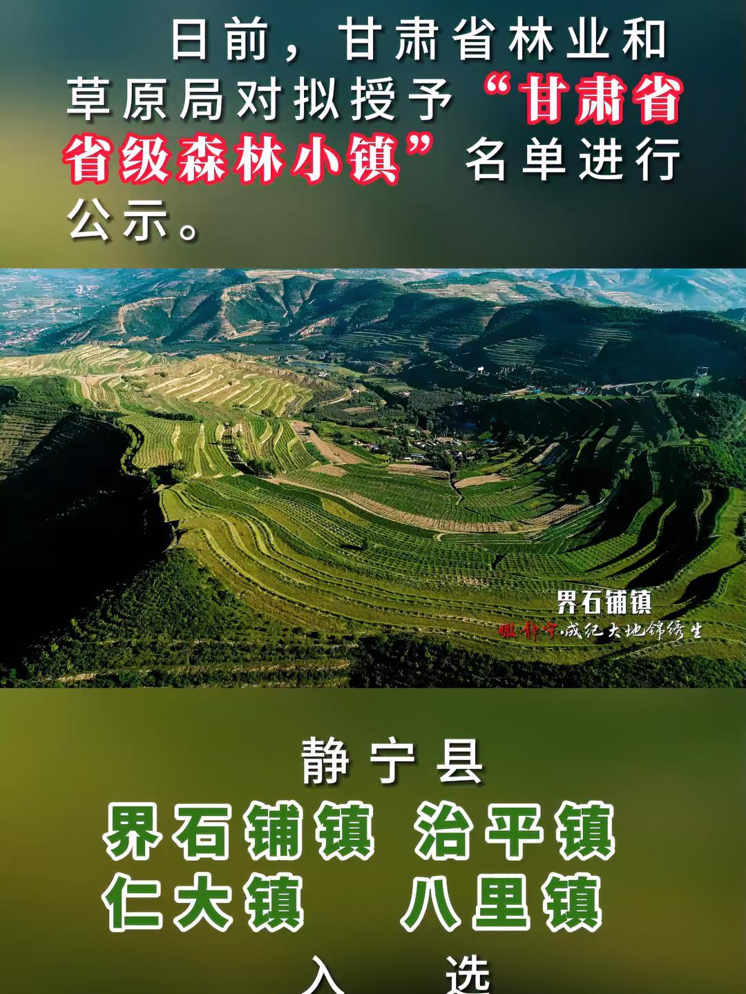 静宁县界石铺,治平,仁大,八里4镇入选甘肃省省级森林小镇