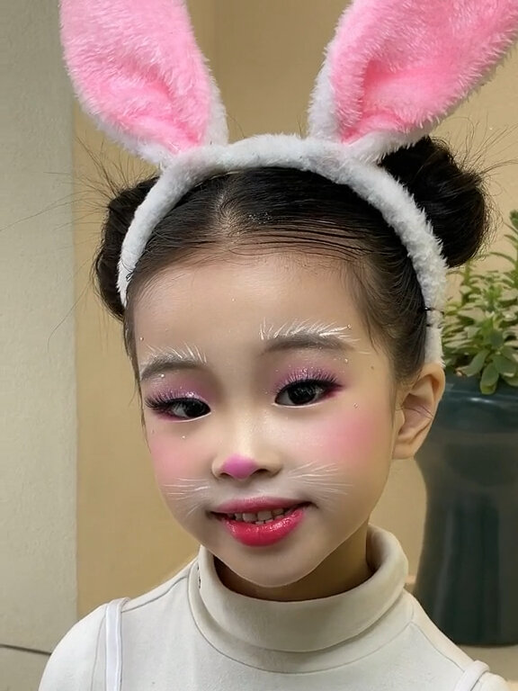 儿童舞台妆小兔子妆容非常可爱,简单漂亮