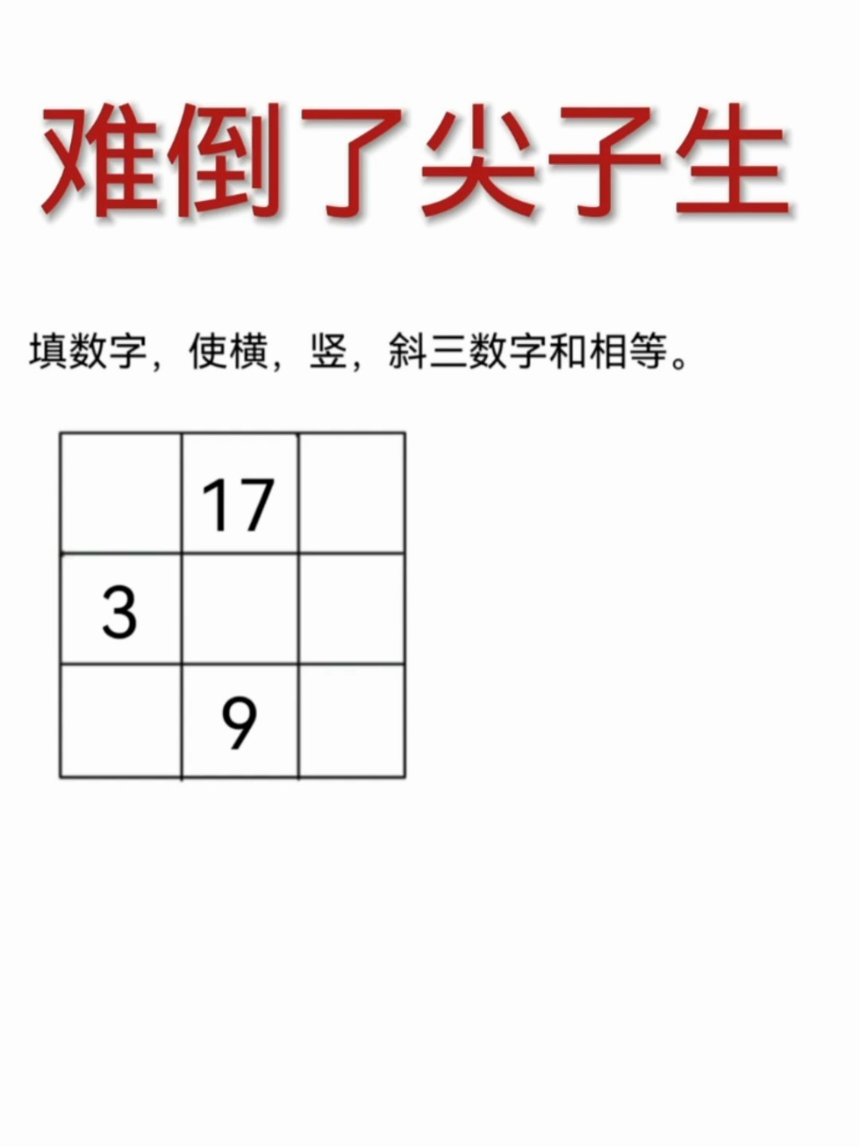 九宫格填数字,学会这个方法很简单