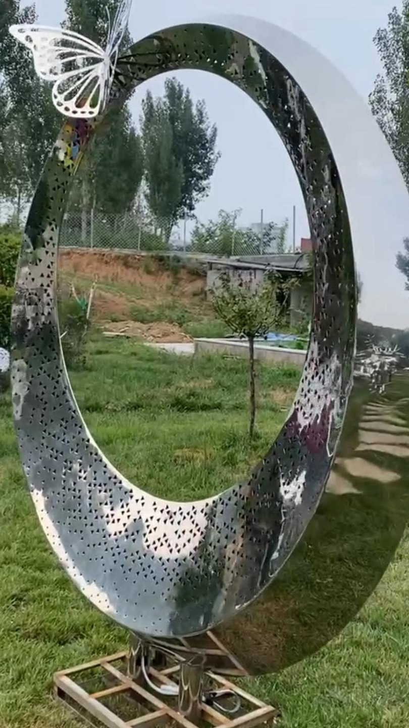 不锈钢镜面圆环雕塑 广场景观 园林金属造型 艺术摆件