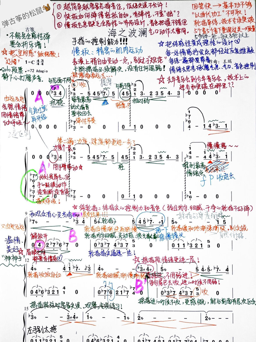 古筝《海之波澜》带指法带笔记简谱无偿分享