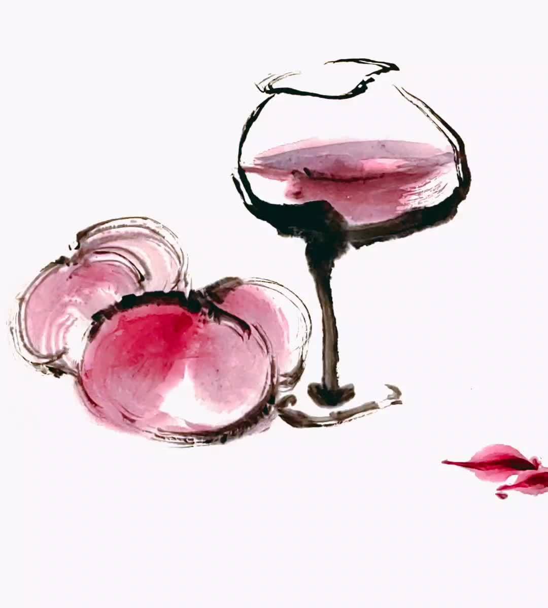 红酒杯 国画教程 想画就画 红酒杯 水墨写意-度小视