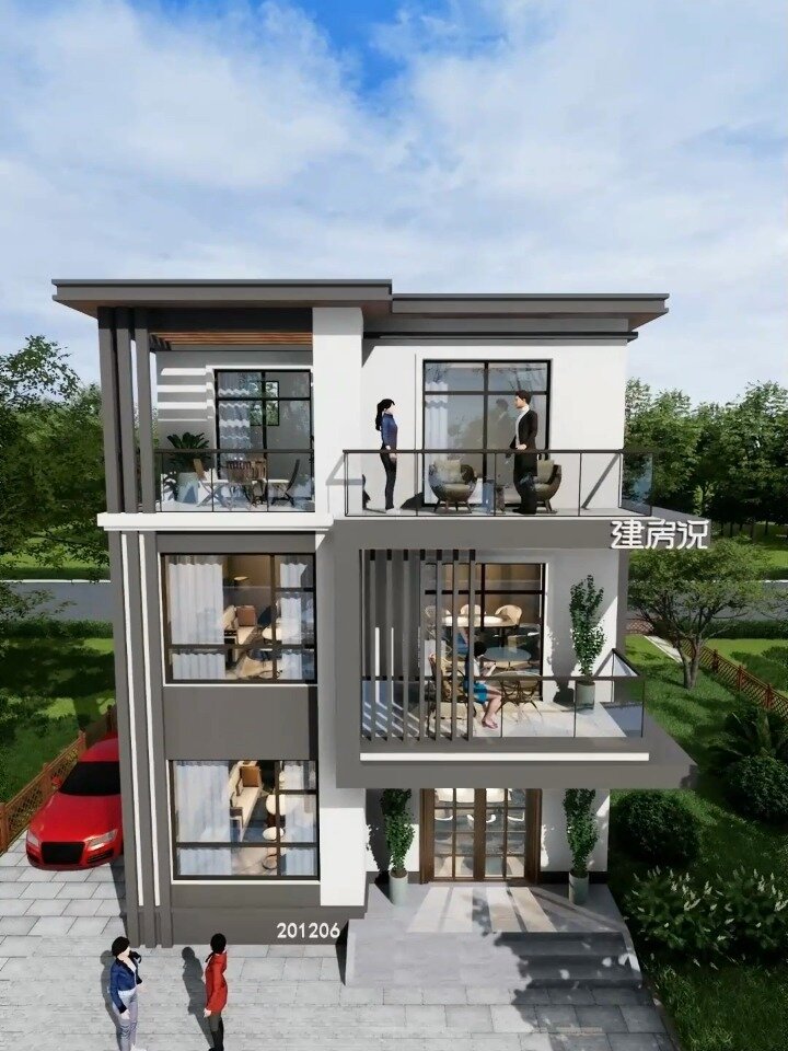 8x8米三层现代风农村自建房别墅设计