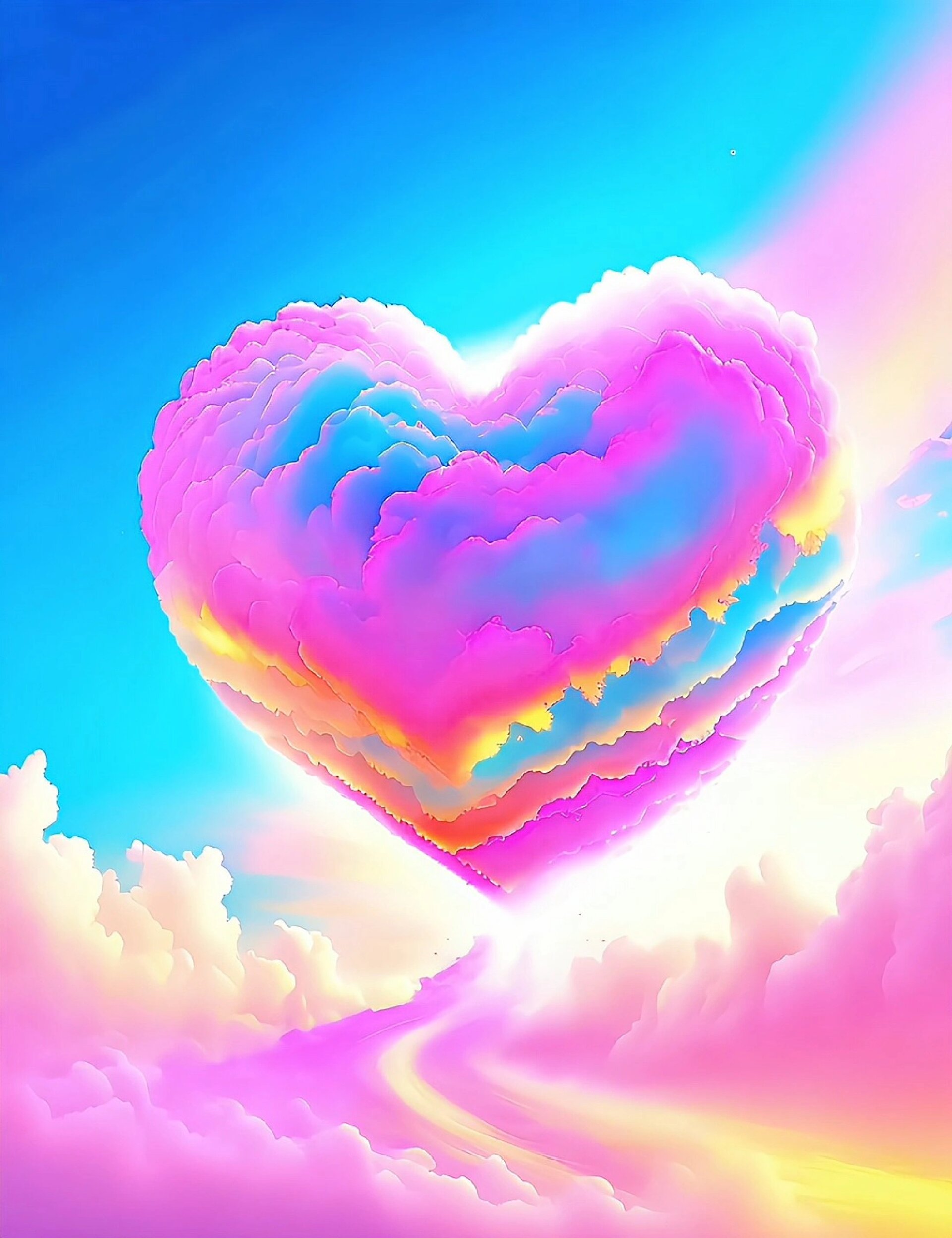 唯美天空,一朵巨大的心形五彩祥云