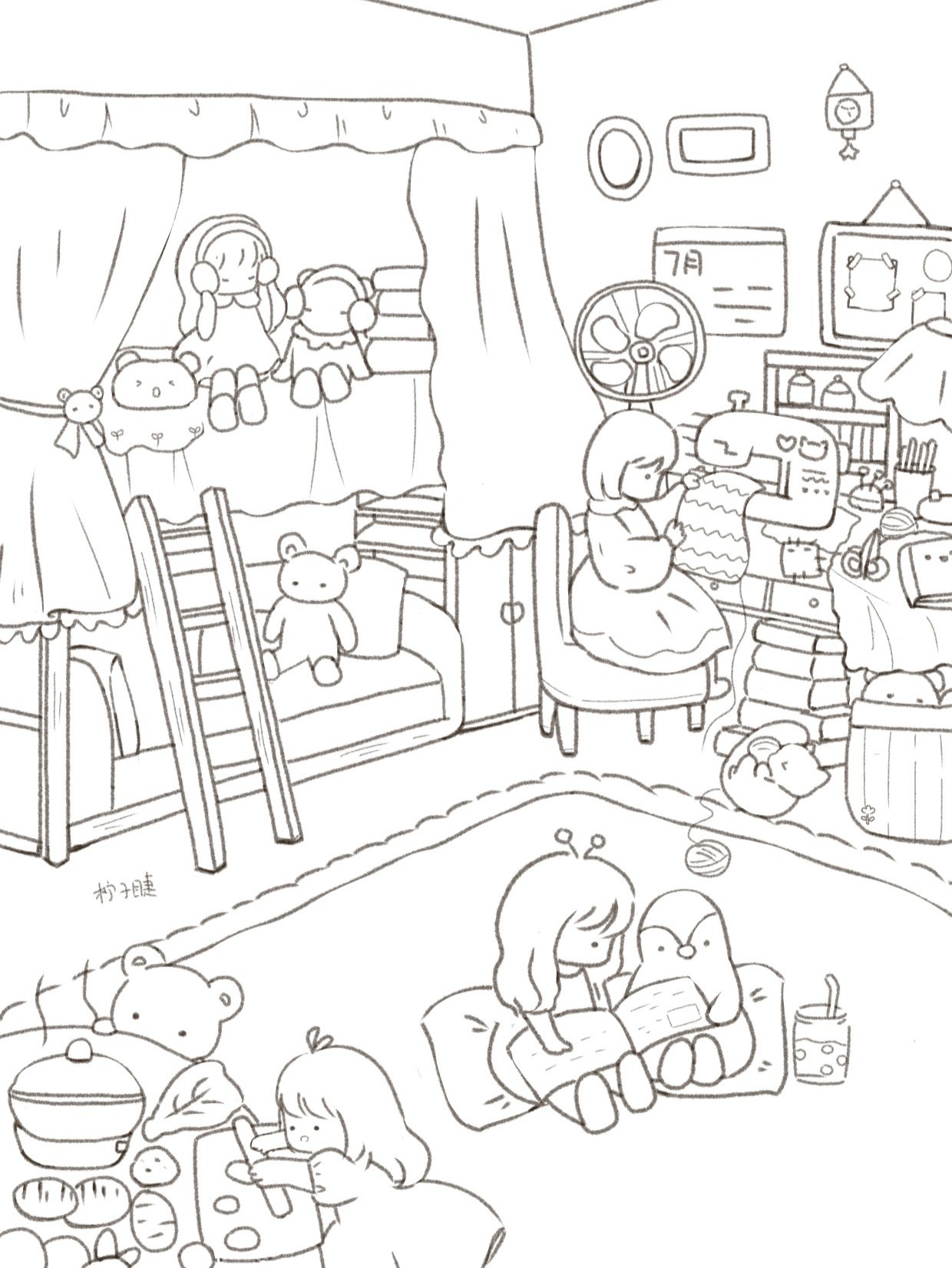 照片发散思维儿童插画的绘画过程画宿舍