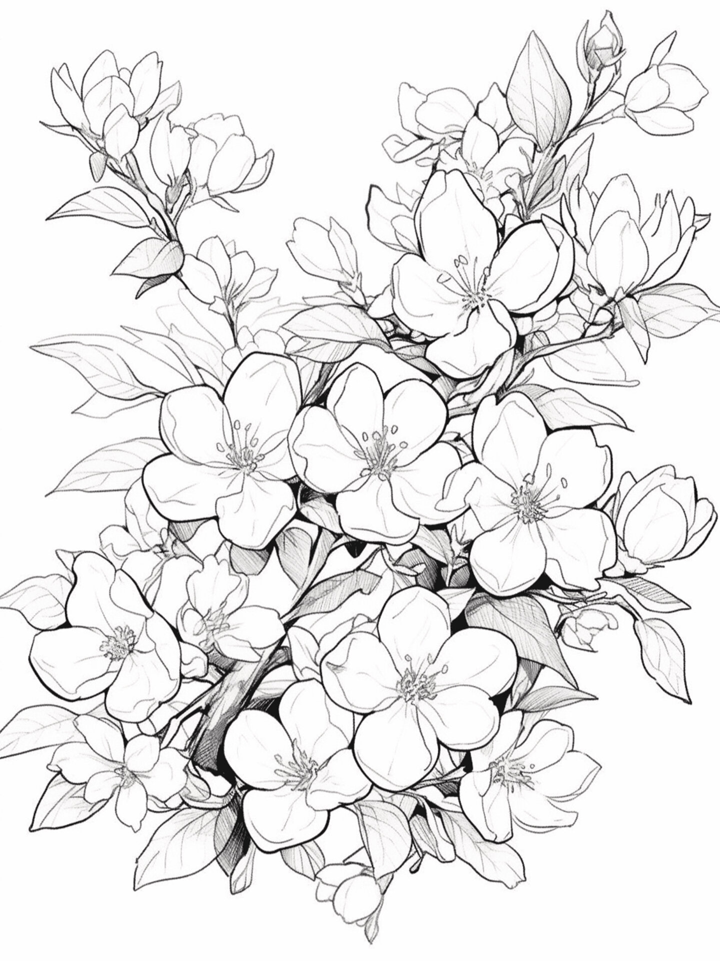 非黑即白系列之「一株桃花」可临摹可涂色线稿