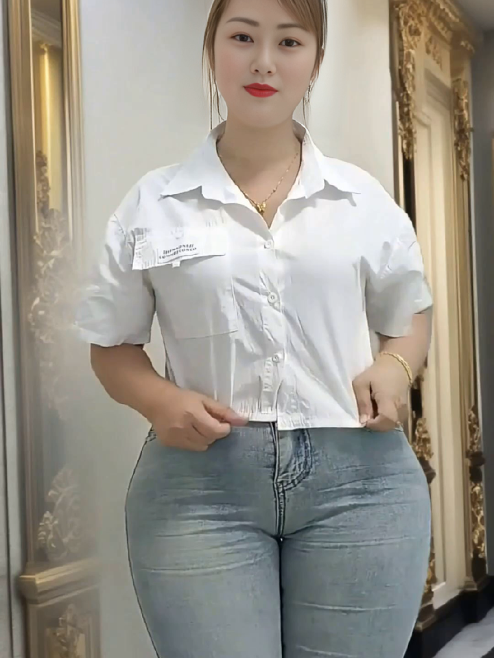微胖女人,紧身牛仔裤