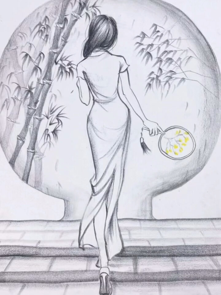 炭笔画古风人物