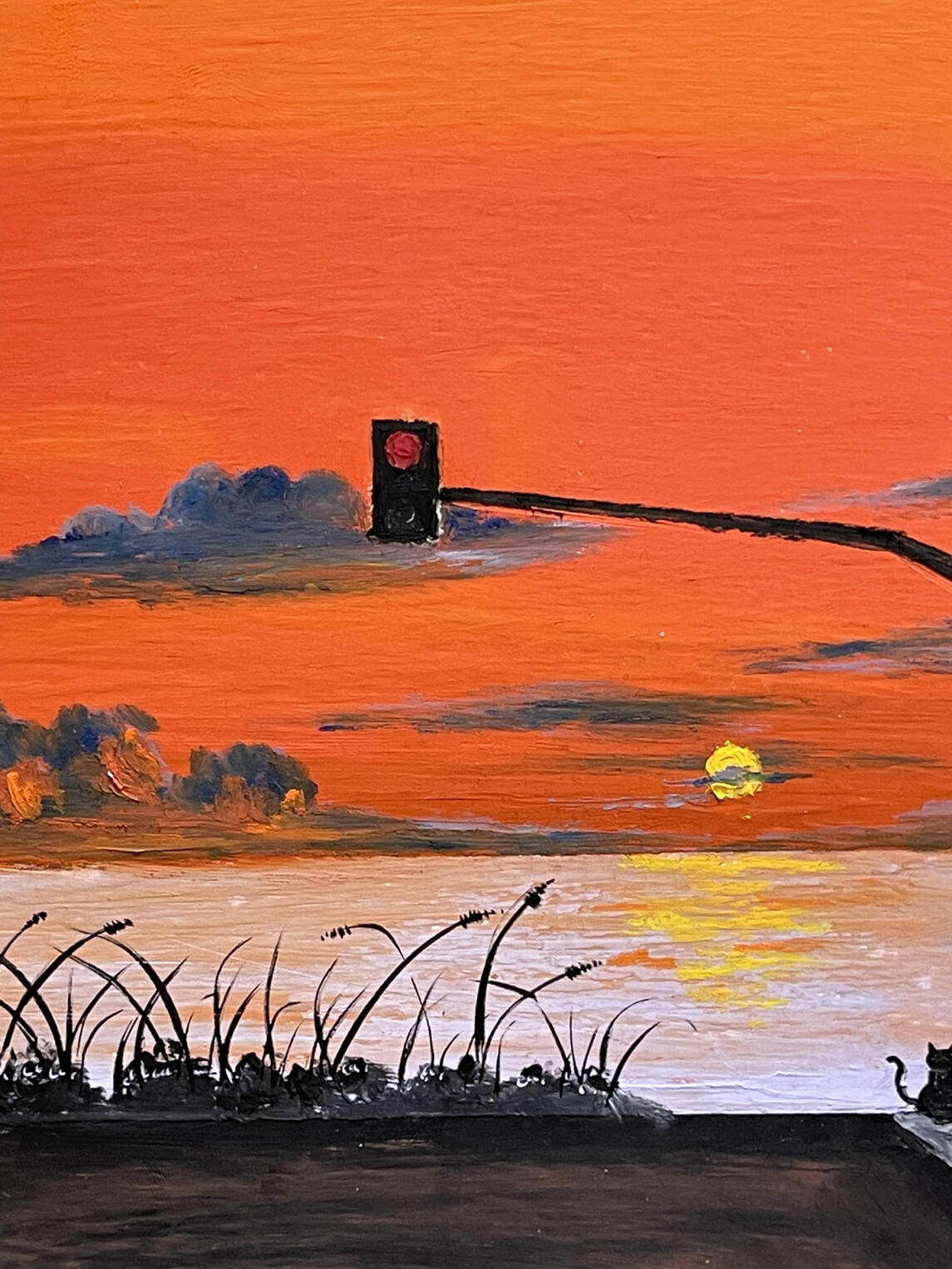 油画棒|夕阳下的小猫