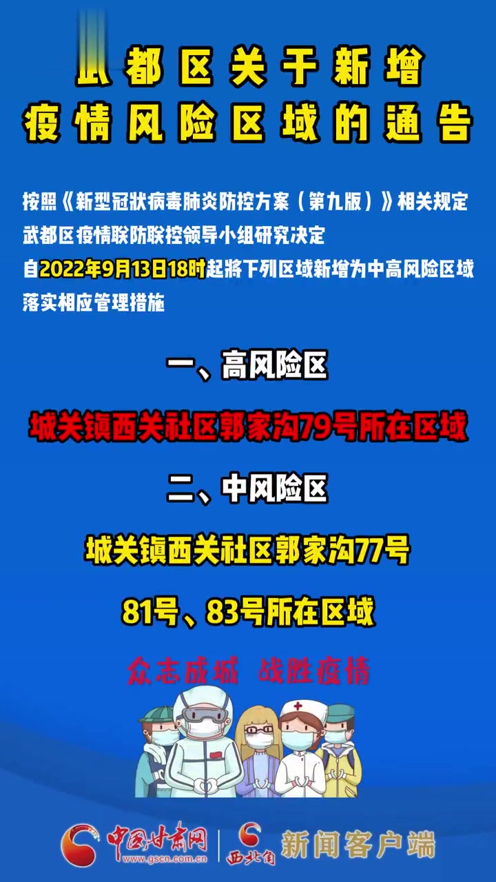 甘肃陇南武都区新增多处高中风险区甘肃陇南疫情防控