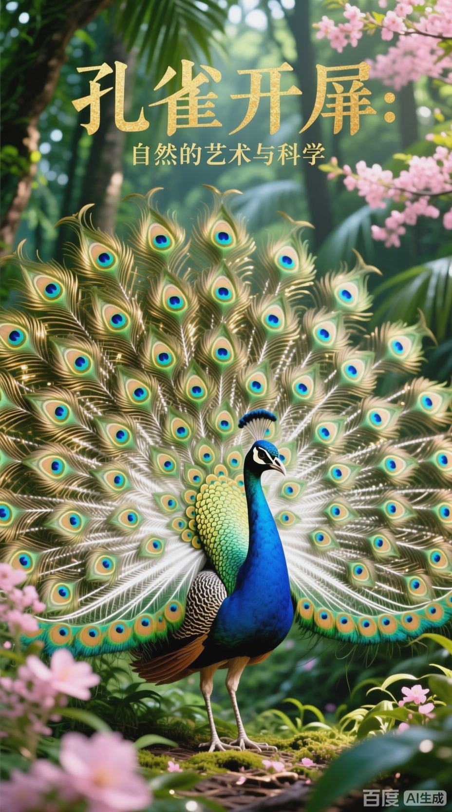 开屏孔雀,白羽金蓝绿斑纹