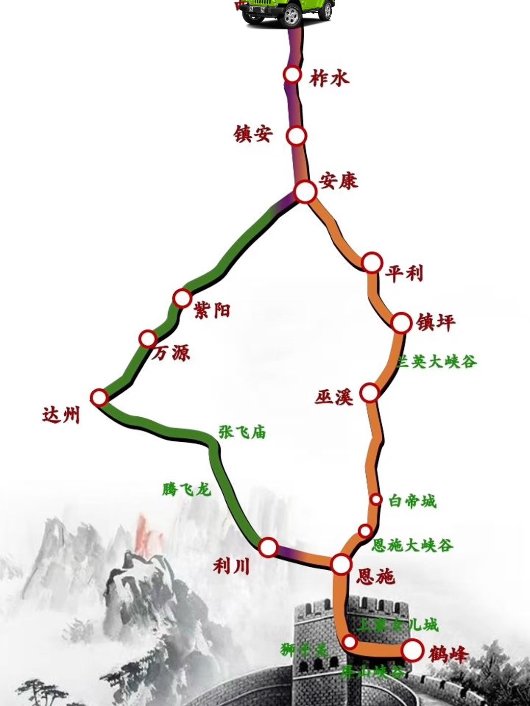 西安出发恩施自驾游路线图