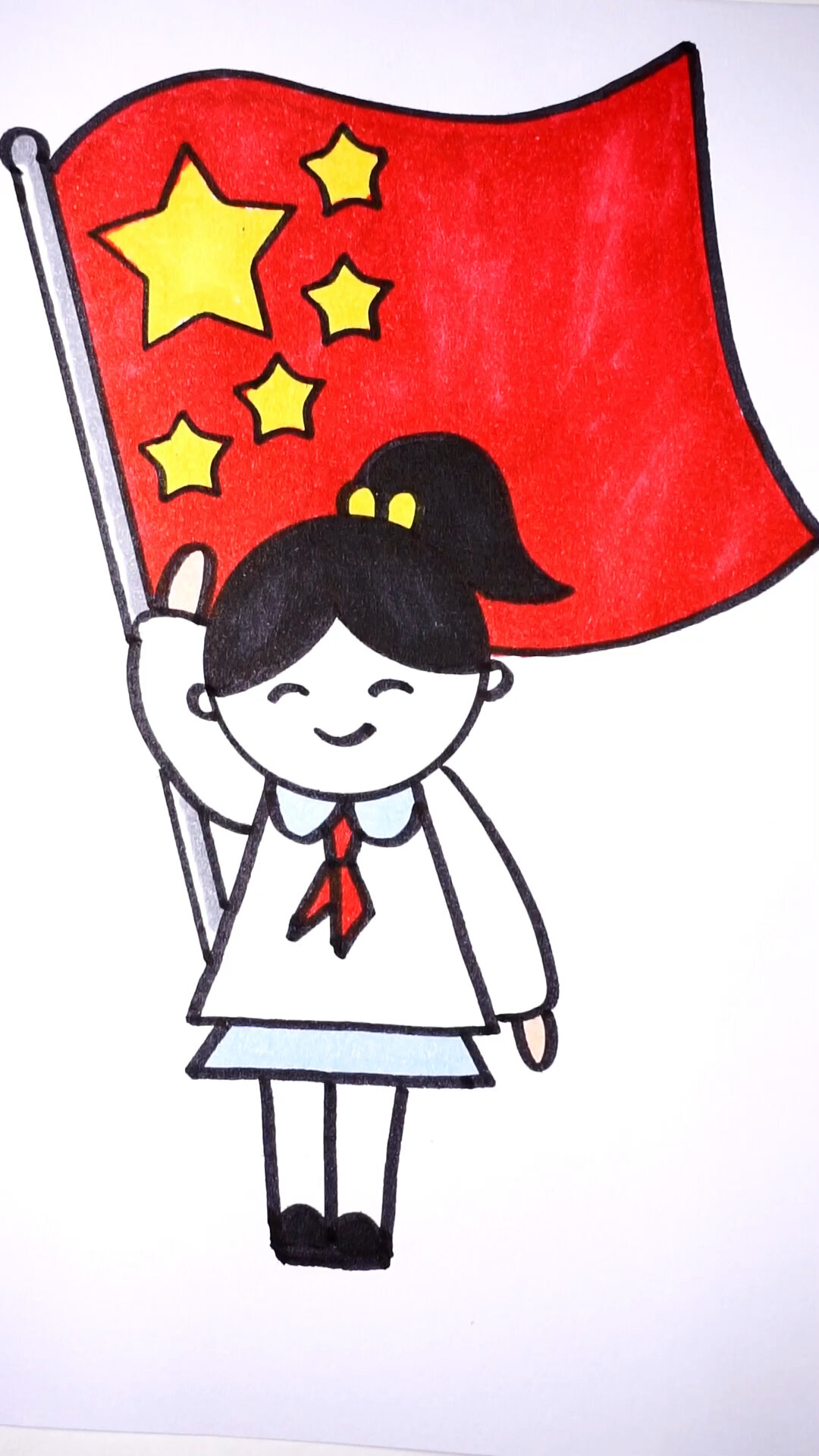 国庆节主题画,少先队员敬礼简笔画