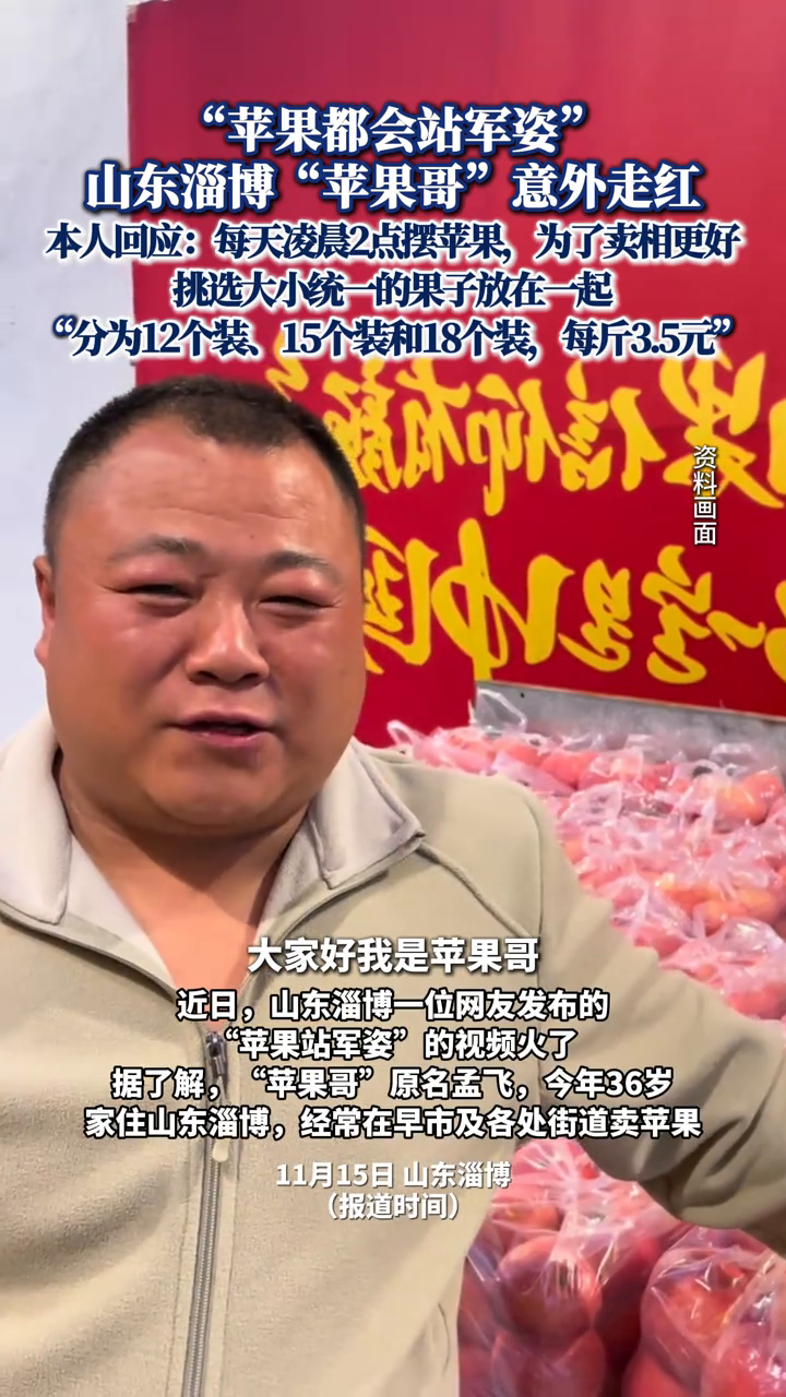 山东淄博"苹果哥"意外走红 本人回应:每天凌晨2点摆苹果