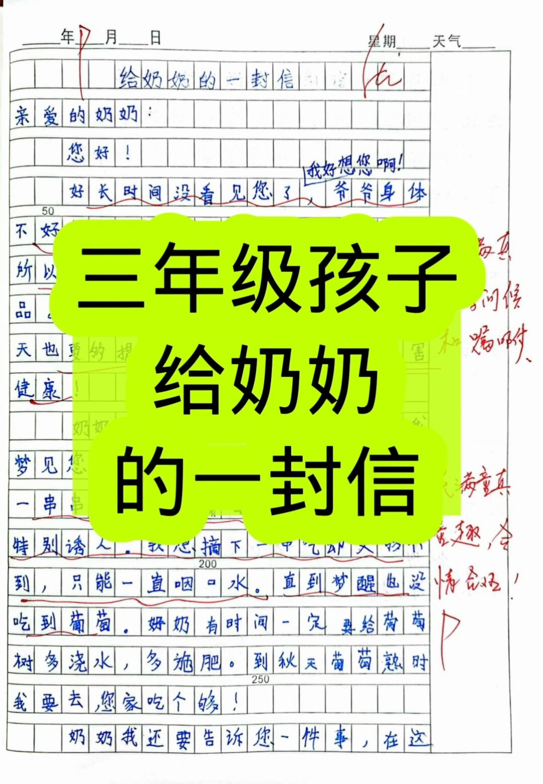 三年级孩子给奶奶的一封信