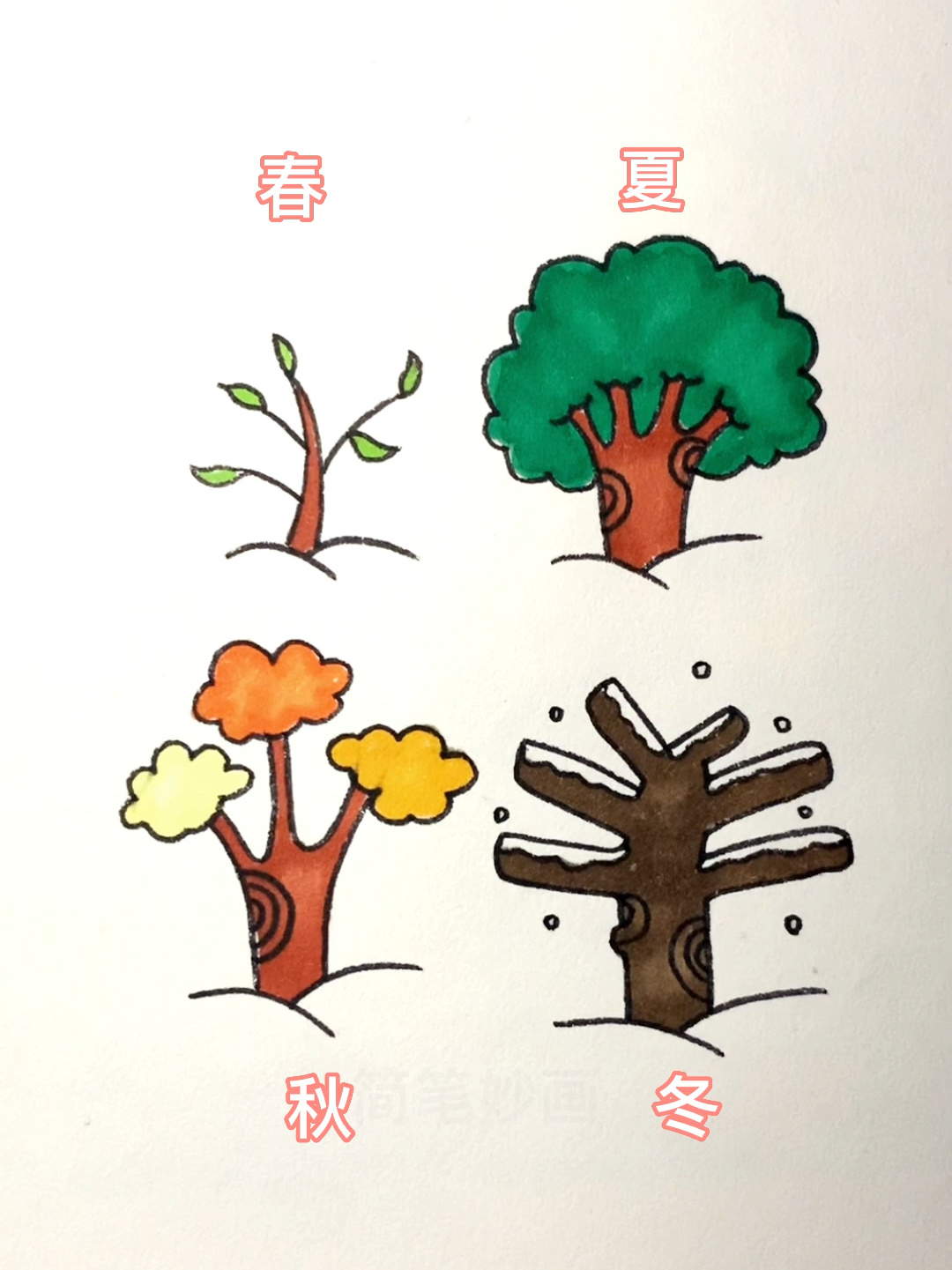 简笔画树的四季变化