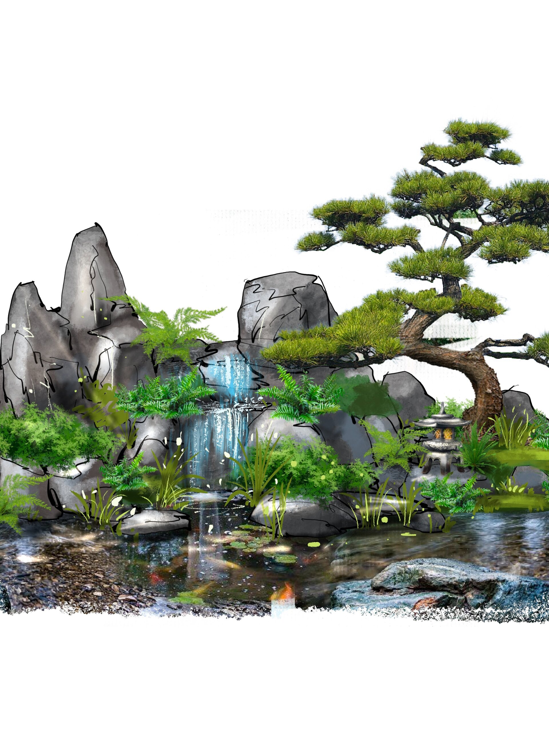 205景观手绘日常练习,假山手绘画法