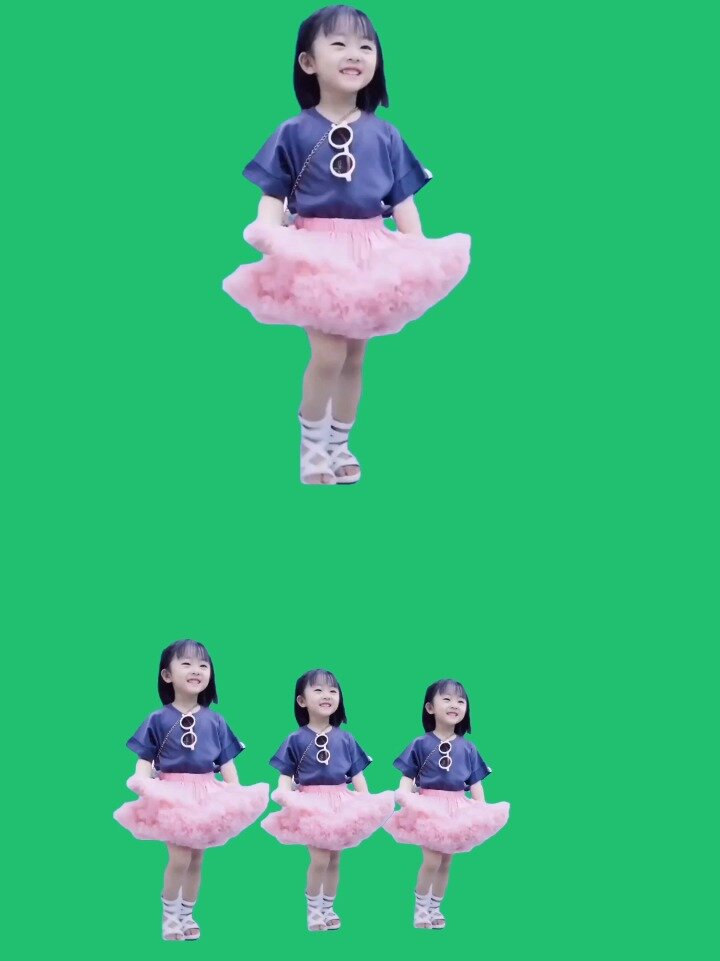 萌娃小女孩走路绿幕素材