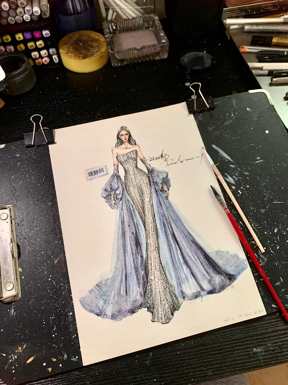 礼服插画手绘 服装设计手绘 水彩上色