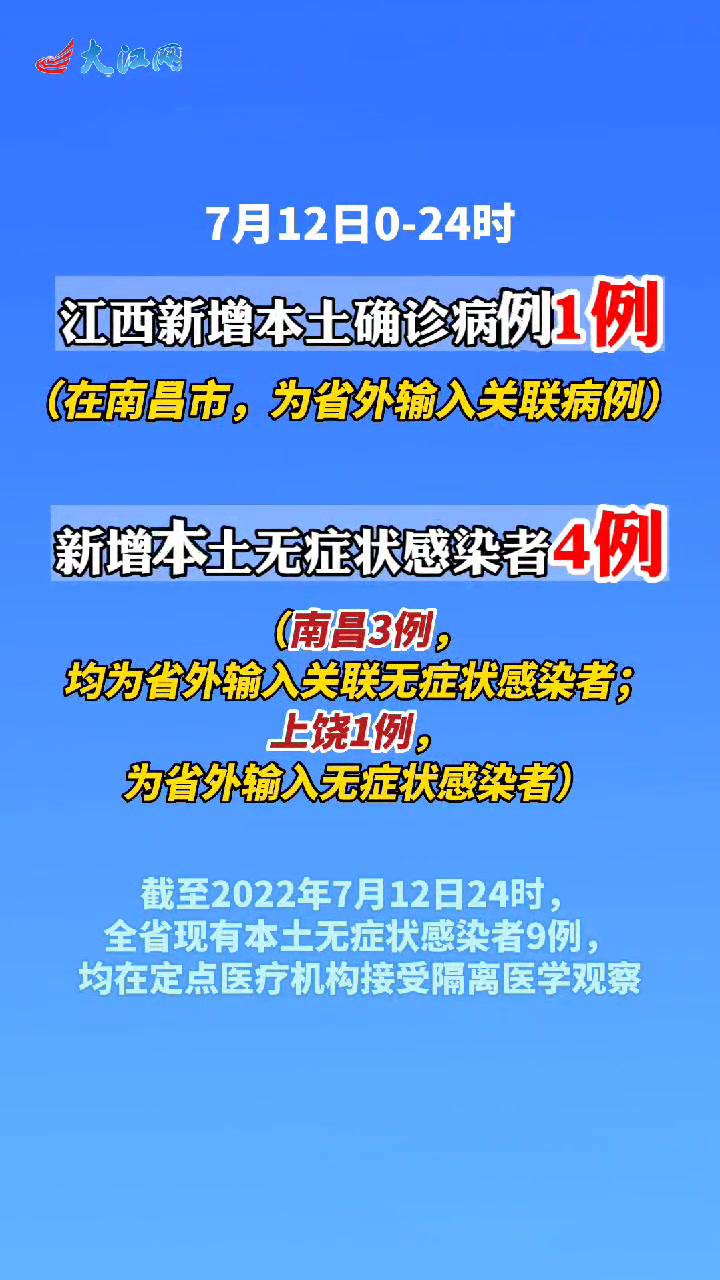 2022年7月12日江西新冠肺炎疫情情况新增本土确诊病例1例新增本土无