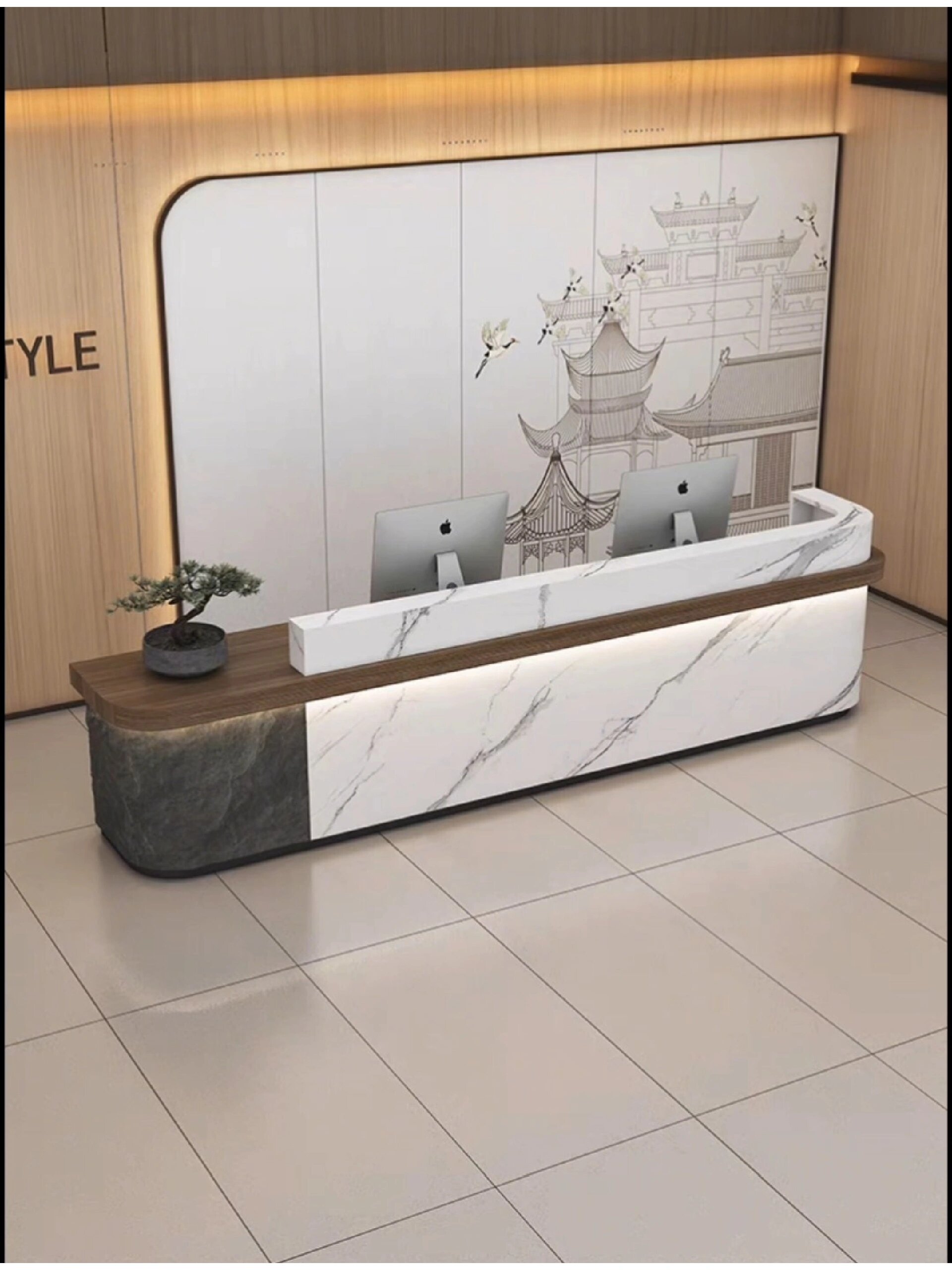 简约现代养生馆收银台足浴店前台接待台吧台