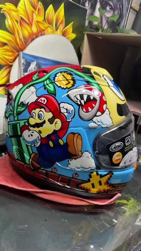 一起来闯关,超级马里奥 头盔彩绘 涂装 画画 头盔-度小视