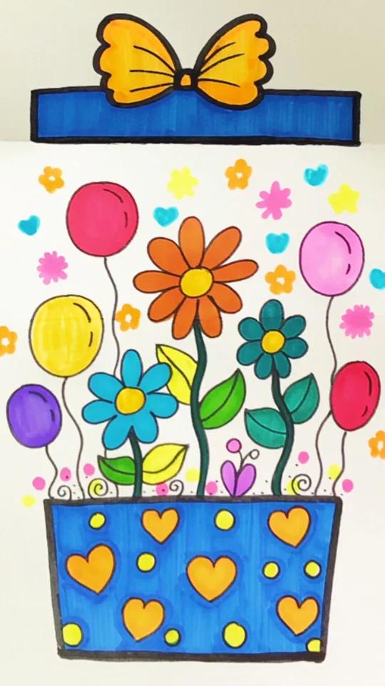 「原创」礼物画花朵画花画花卉儿童画画画素材-度小视