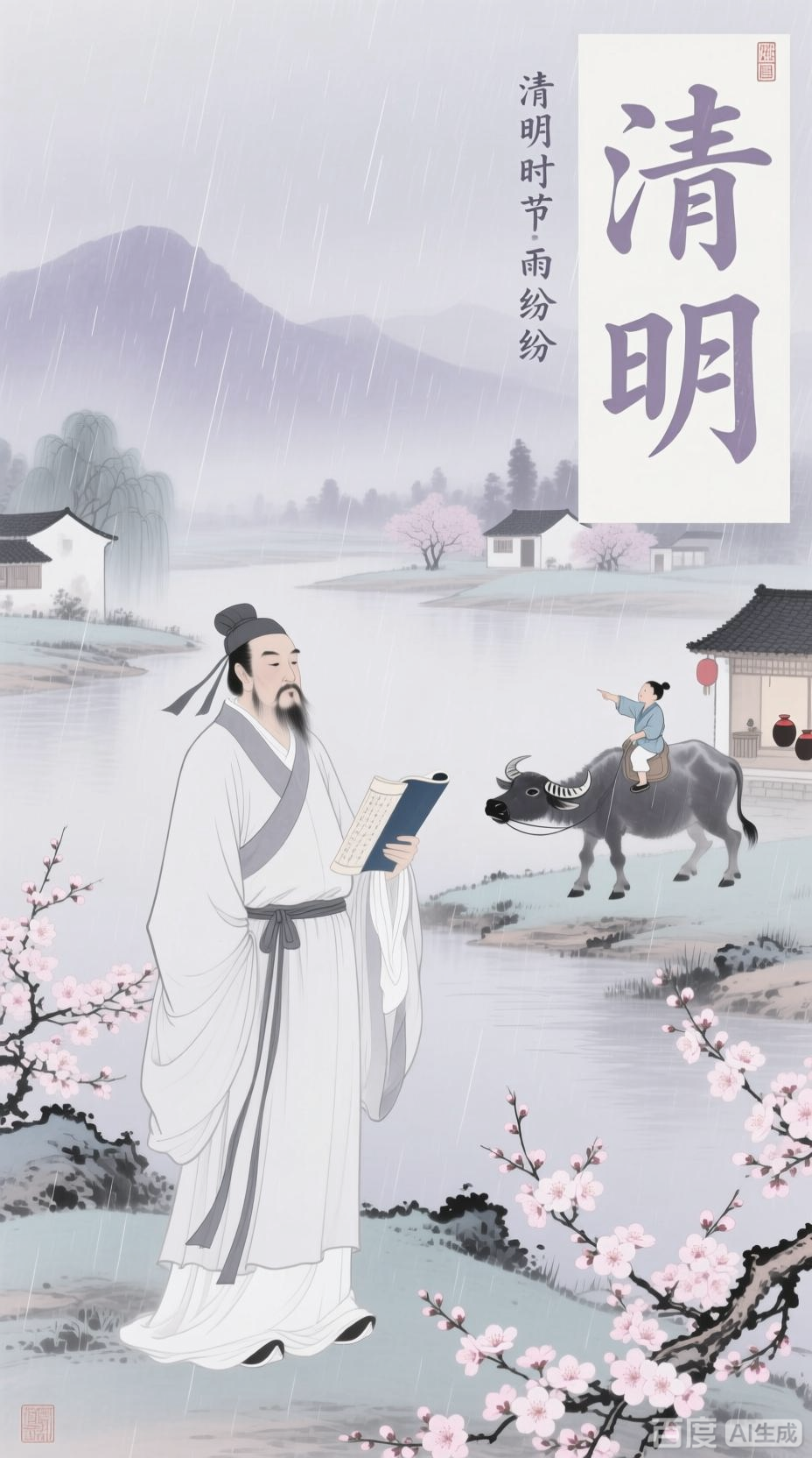 清明时节雨纷纷,古诗意境再现