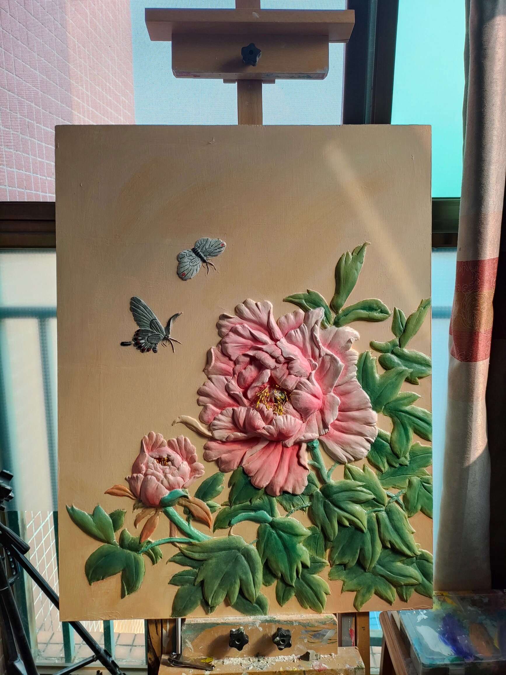 浮雕牡丹花