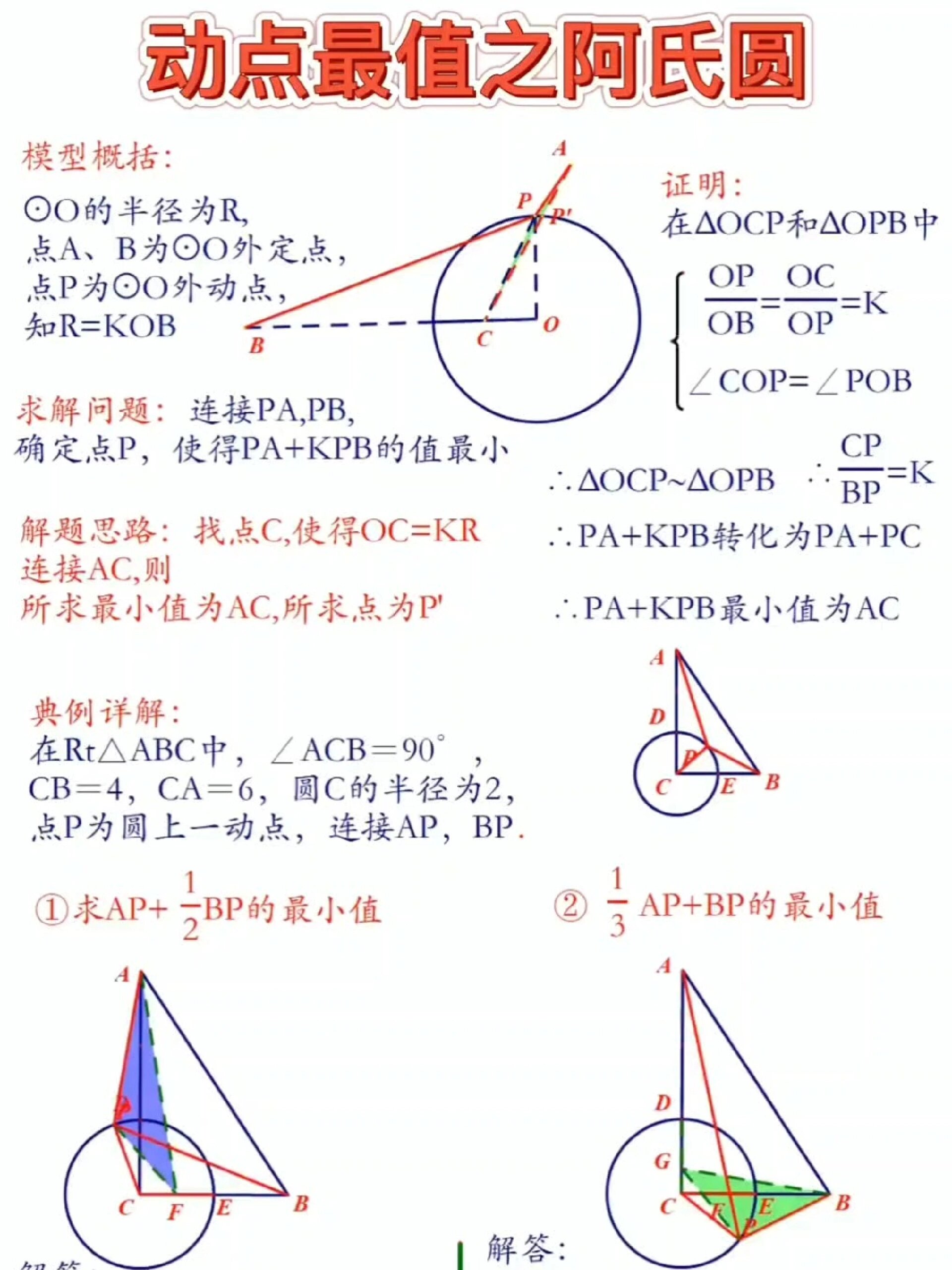 中考数学考点:动点最值之阿氏圆