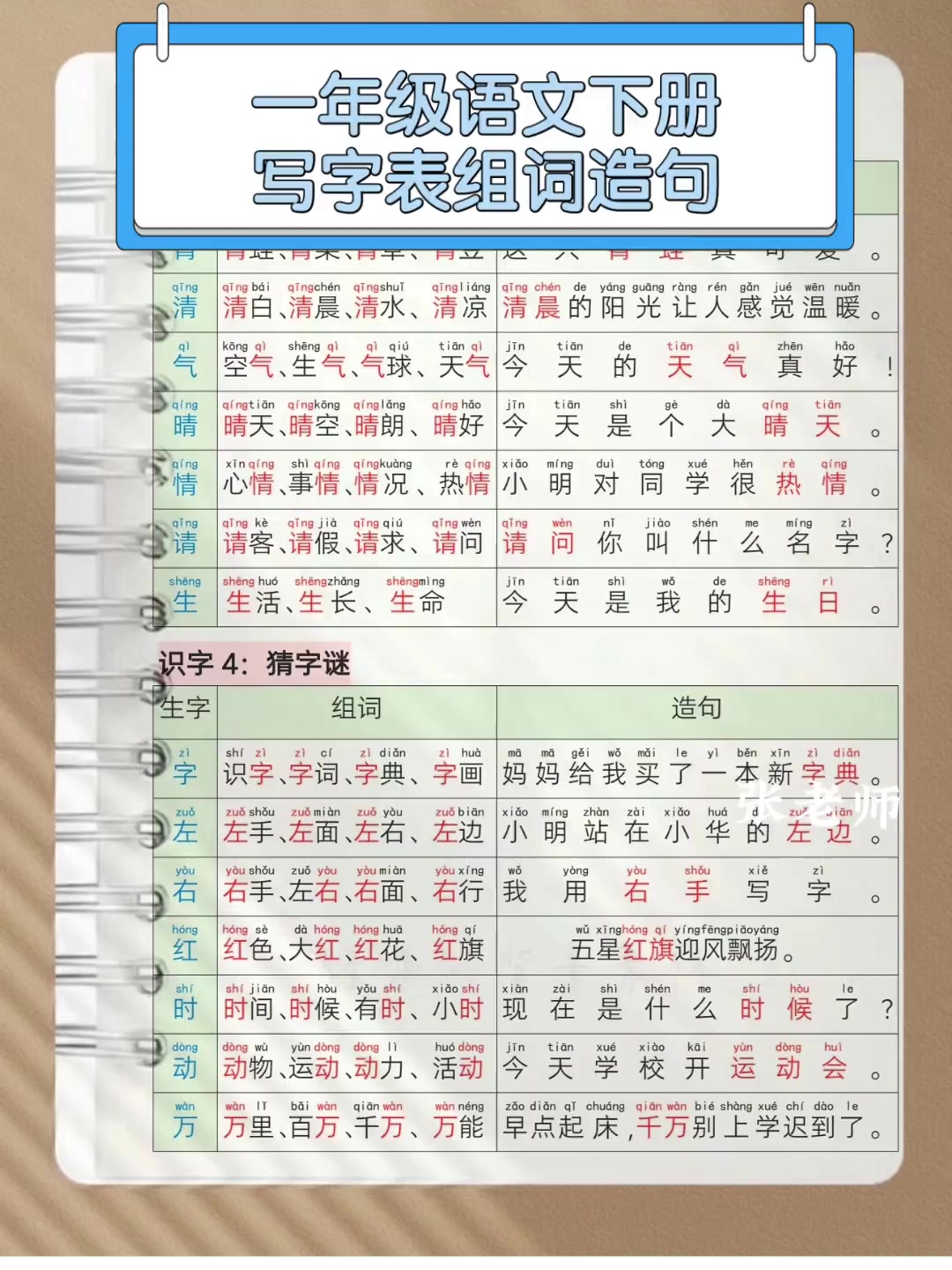 一年级语文下册写字表组词造句