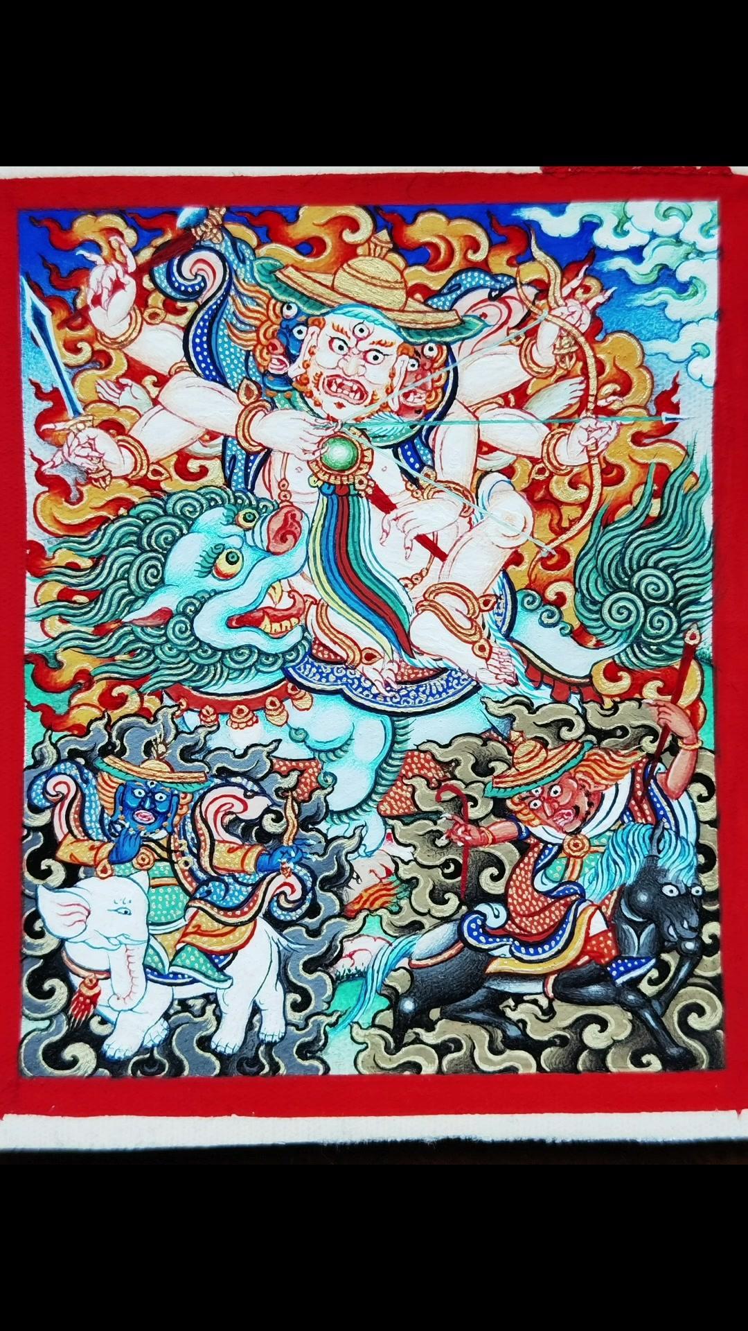 看客唐卡出品,一切世间护法之王,白哈尔王 手绘唐卡 热贡唐卡 见者