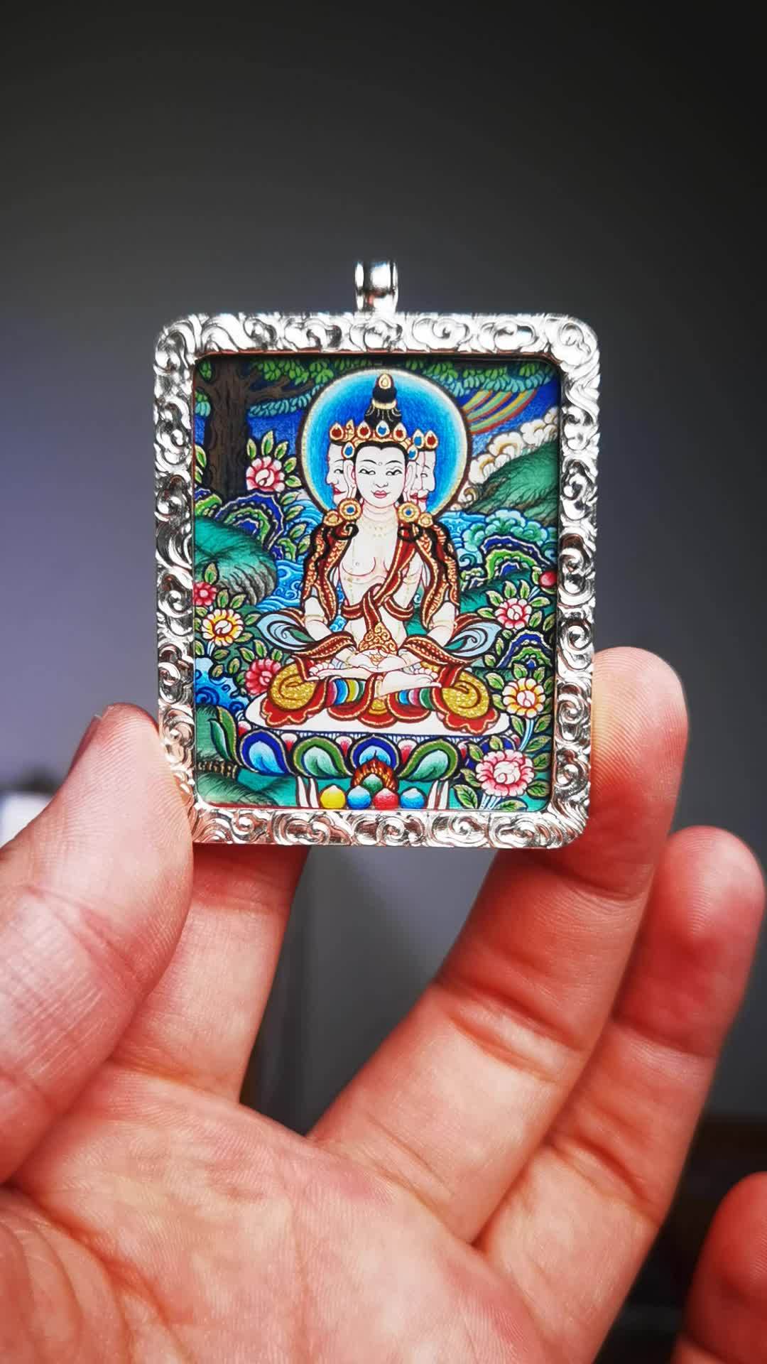 超级哇塞90大日如来随身小唐卡 手绘唐卡 热贡唐卡 大日如来 运势