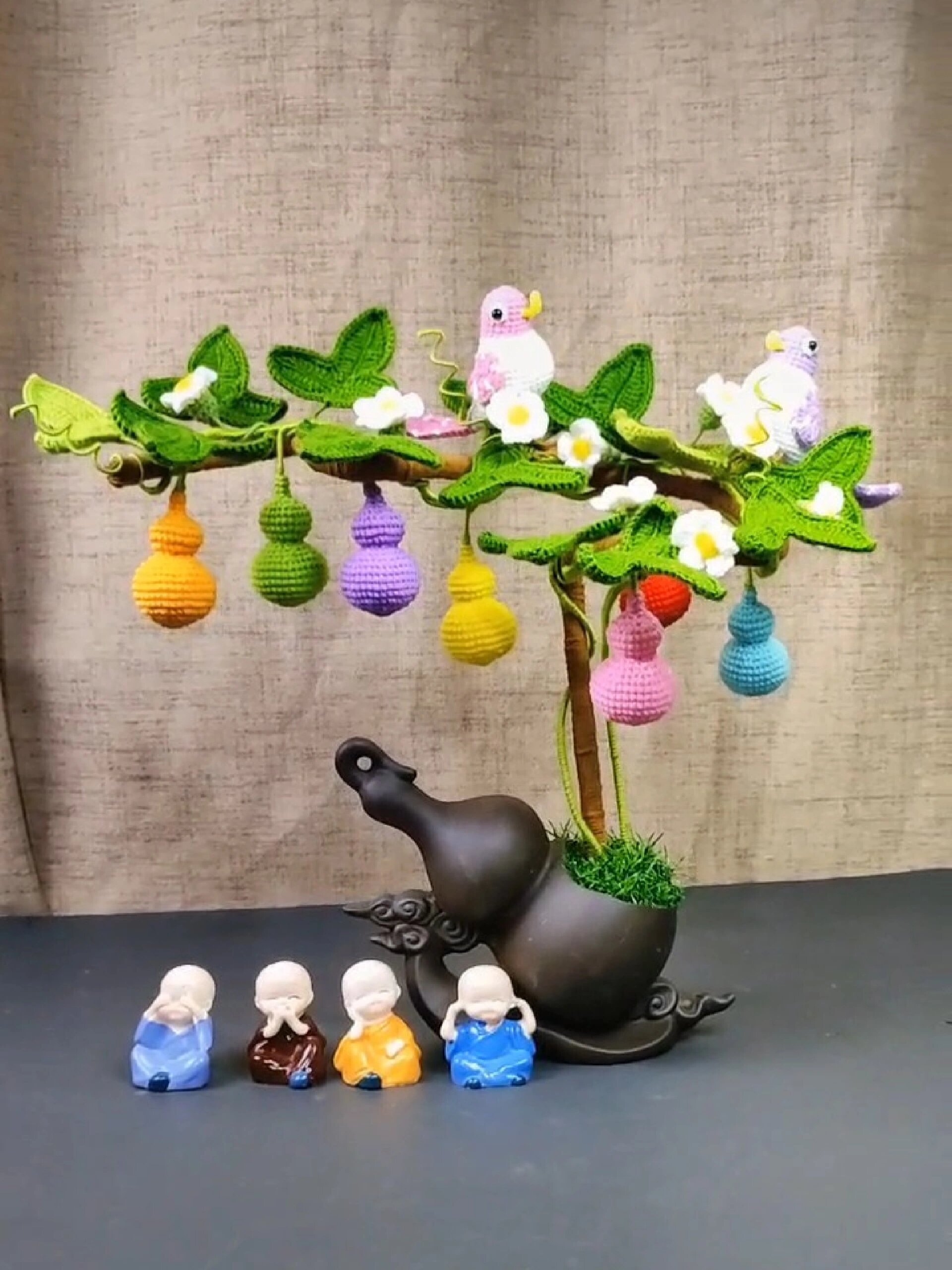 七彩葫芦盆景钩织